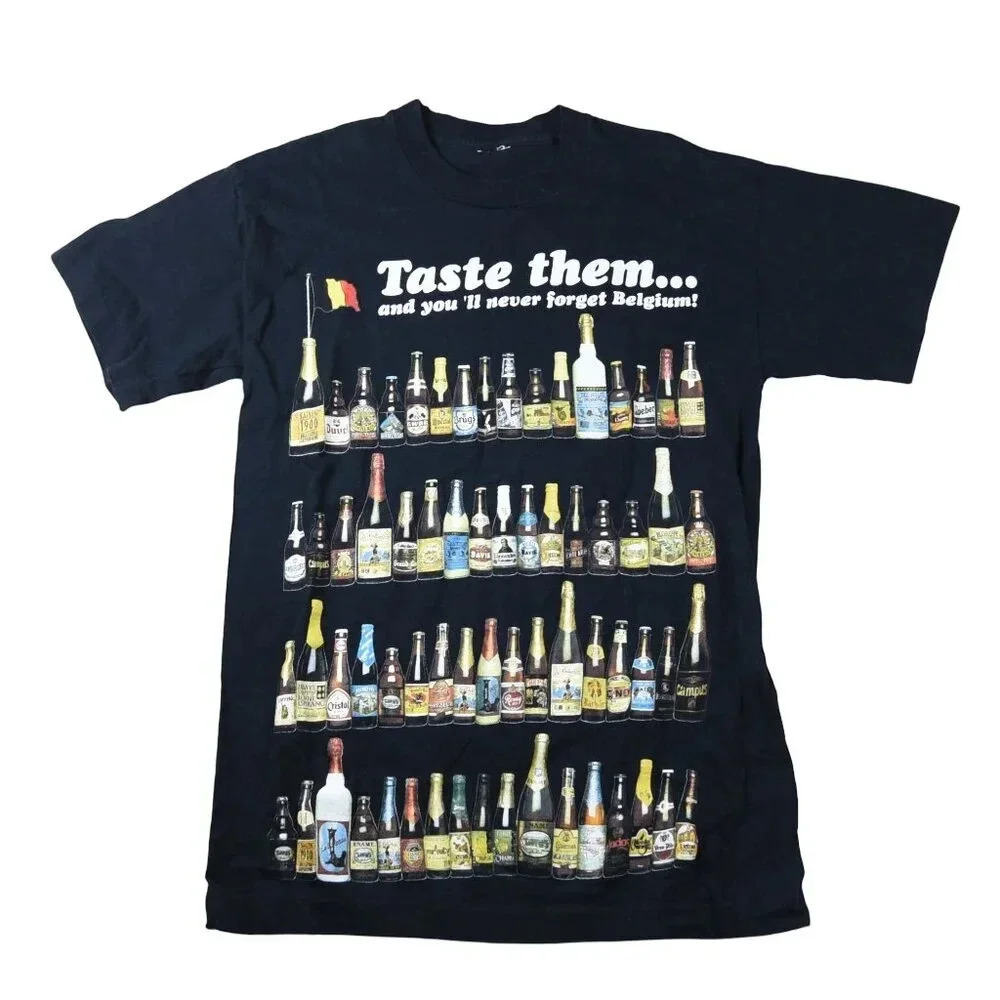 Vintage Belgium Beers T Shirt Black Small